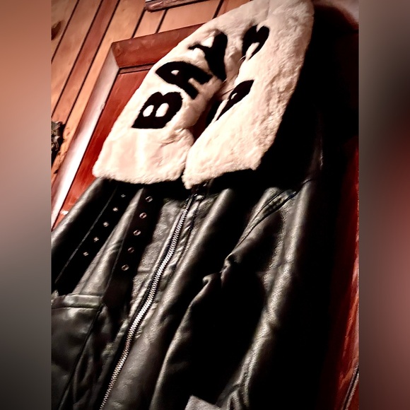 NWT Black Winter fur leather moto jacket S/M - Picture 2 of 16